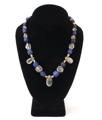Lot 154 roman quartz glass, lapis & gold bead necklace