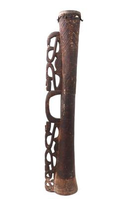 Lot 235 tall indonesian hand carved wood drum