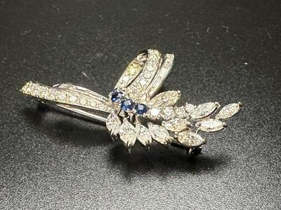 Platinum, diamond and sapphire brooch