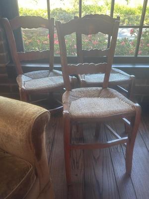 Sale Photo Thumbnail #112: Three matching vintage solid wood chairs