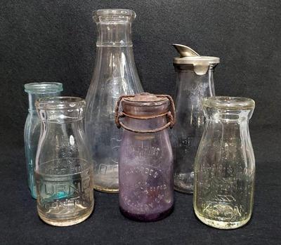 6 vintage dairy bottles
