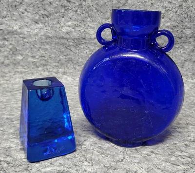 Cobalt art glass candle holder and vase
