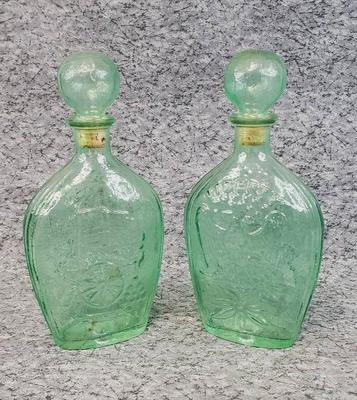 Green glass lord calvert whiskey liberty decanter bottles
