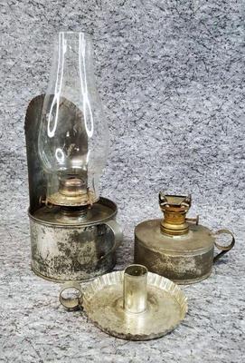 Antique tin oil lamps sturbridge village candle holder