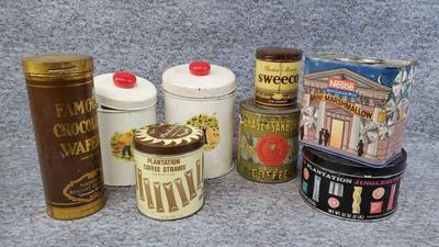 Vintage coffee cocoa, candy tins