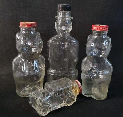 Piggy abe lincoln, car shaped coin bank bottles