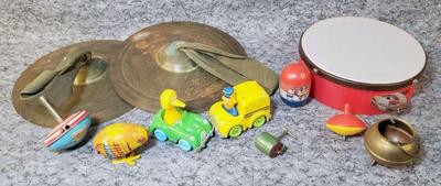 Vintage crash cymbals small toys, weeble, sesame street