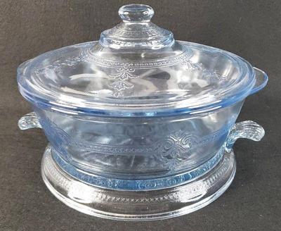 Fire king pilbe sapphire blue casserole and trivet set