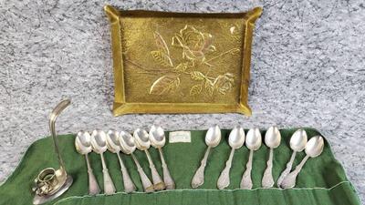 Brass rose tray demitasse spoons, spoon fork craft candle holder