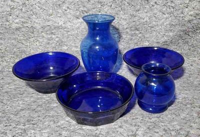 Cobalt glass bowls and vases