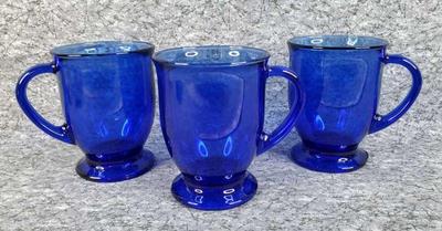 3 anchor hocking cobalt glass coffee mugs