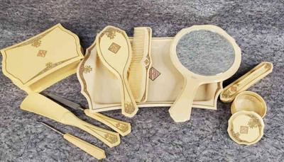Antique dubarry pyralin celluloid) vanity set