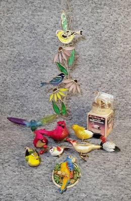 Bird lover s suncatcher, feathered bird clips, parrot door knocker