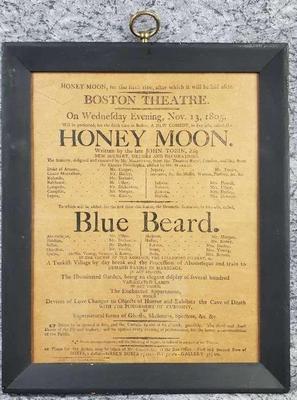 1805 antique theater playbill honey moon and blue beard