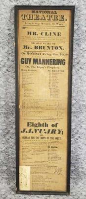 Framed antique 1820 newspaper theater playbill page
