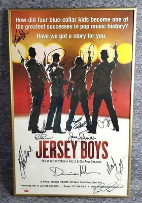 Framed autographed broadway show jersey boys poster
