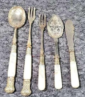 Vintage mother of pearl handled silverplated utensils