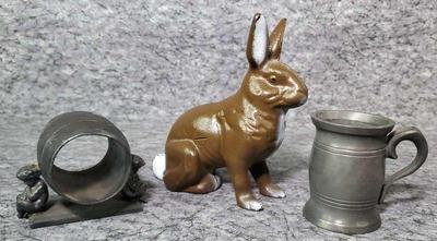 Meriden silverplated napkin ring cast iron rabbit bank