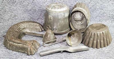 Vintage metal food jello molds and ice cream scoops