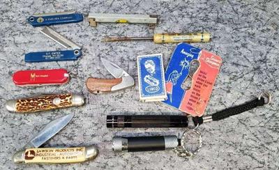 Pocket knives level, flashlights, razors