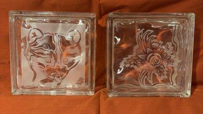 Two etched glass blocks