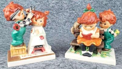 Two 1950s goebel charlot byj red headed kids figurines
