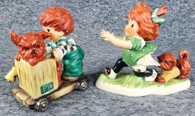 2 1950s goebel charlot byj red headed kids figurines