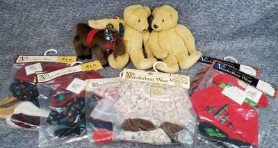 1982 vanderbear twins fuzzy fluffy with outfits and a moose