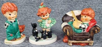 3 vintage goebel red headed charlot byj figurines