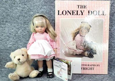 Lonely doll and bear set with book