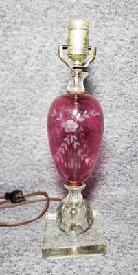 Vintage cut to clear cranberry glass lamp