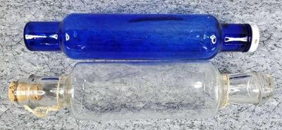 Vintage cobalt and clear glass rolling pin bottles