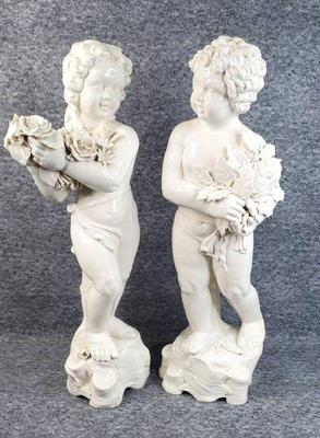 Italian ceramic putti girl and boy figures