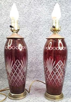 Vintage ruby cut crystal lamps