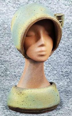 Artisan sculpted terracotta lady bust cloche gatsby flapper era