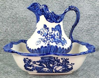 Vintage washbowl pitcher staffordshire english ironstone blue & white