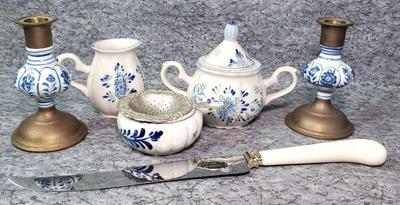 Delft and other blue white ware, cake knife