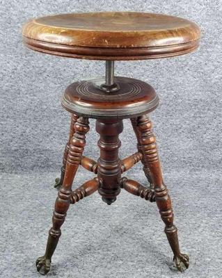 Antique glass ball claw foot wooden swivel piano stool
