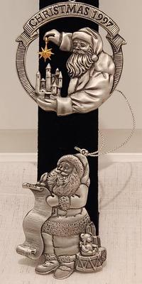 2 AVON Pewter Santa Ornaments - 1996 and 1997