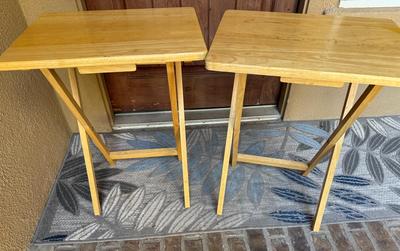 2 Light/blonde Wood Folding TV Dinner Tables -