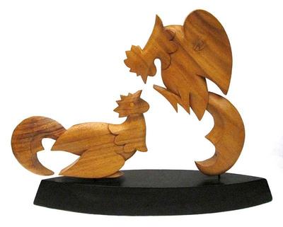 Sale Photo Thumbnail #1: Mid-century wooden sculpture of a cockfight