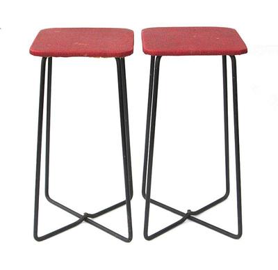 Fabulous pair of mid-century stools with iron legs