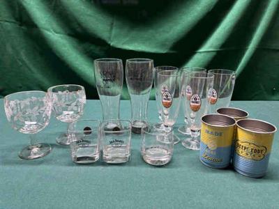 Beer wine and whiskey glasses