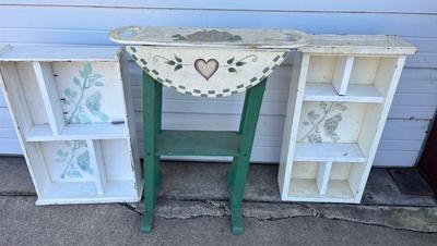 Drop leaf table and decorative shelves