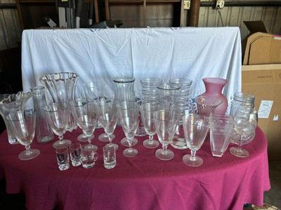 Fostoria crystal with platmuim rim and more