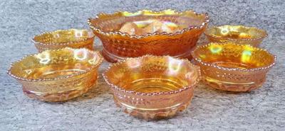 Northwood marigold carnival glass dessert fruit bowls