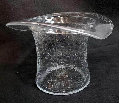 Top hat shaped crackle glass vase bowl