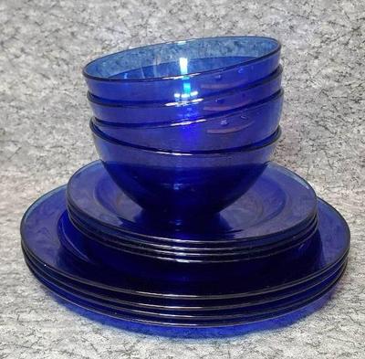 Arcoroc blue glass plates bowls for 4