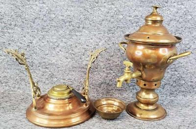 Copper brass samovar, teapot rest, fuel pot