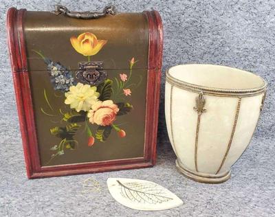 Painted wine box decorative waste basket, ceramic leaf ornament